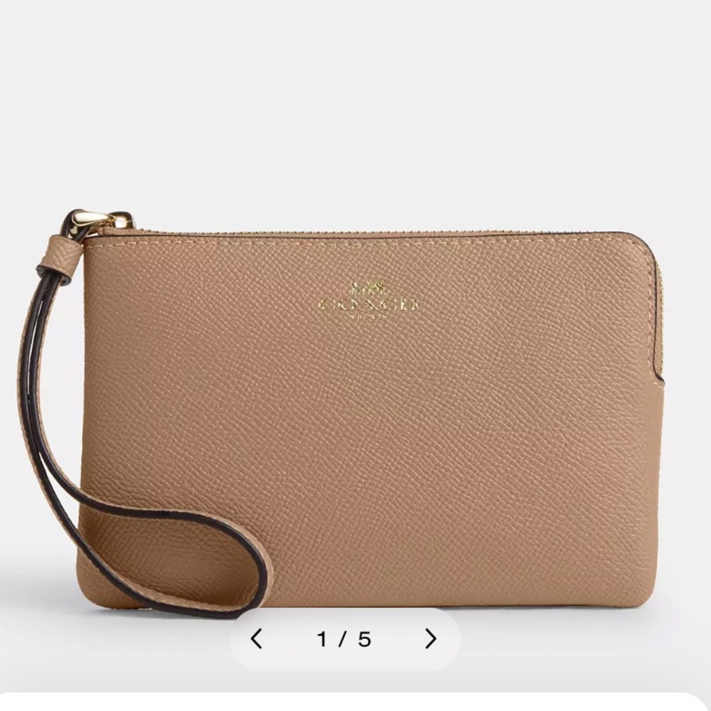 Coach Beige Corner Zip Wristlet